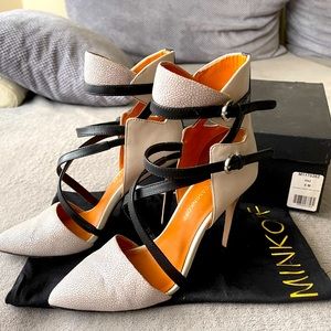 Rebecca Minkoff Raz heels, size 6, color grey/black, in very good condition